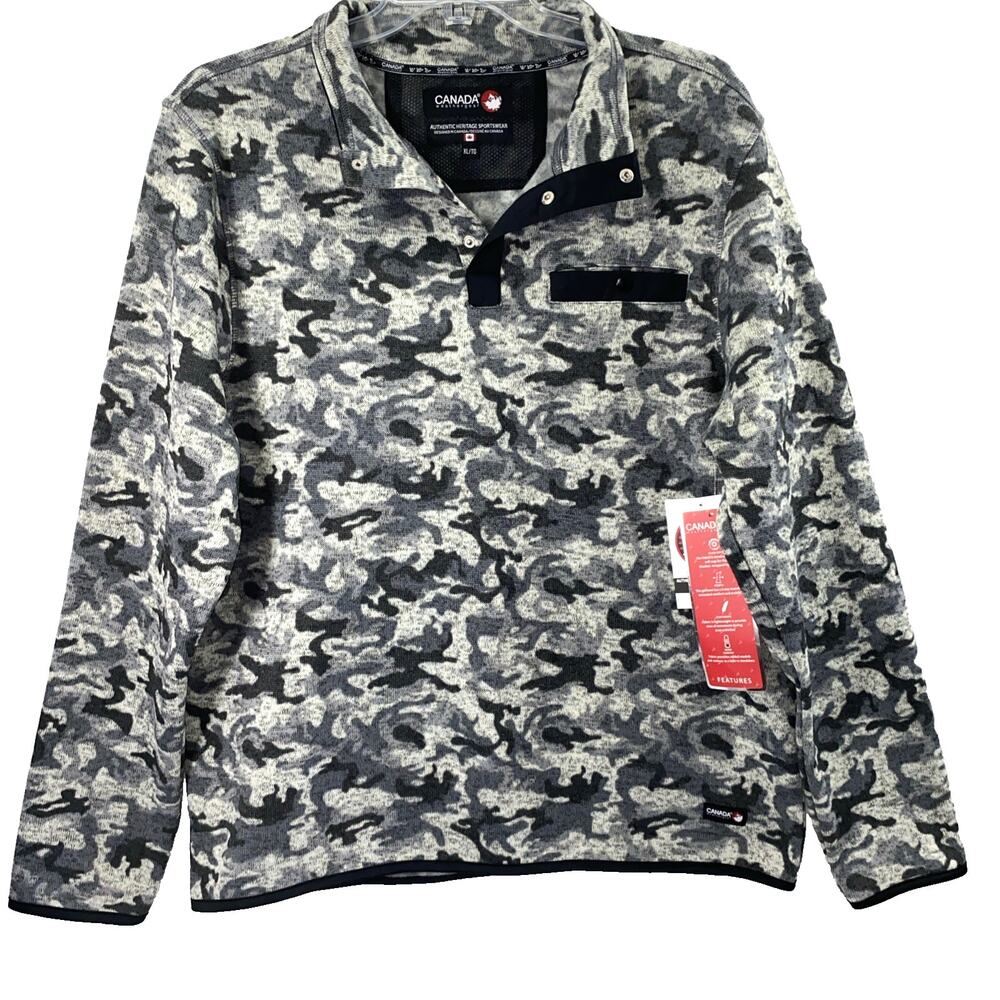 Canada Weathergear Sweater Jacket Mens XL Gray Camo 1/4‎ Snap Pullover Outdoors